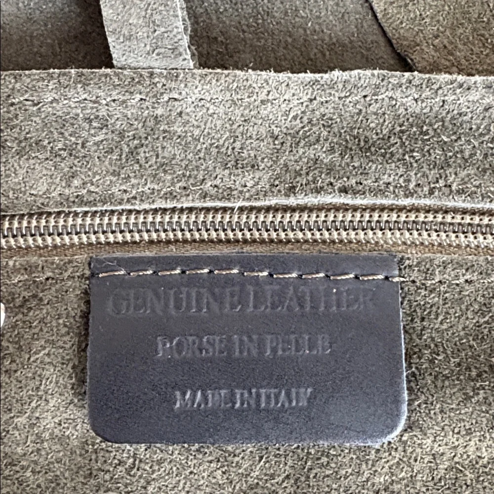 Made in Italy (no brand) olive green leather large tote shoulder bag boho style - Picture 14 of 16